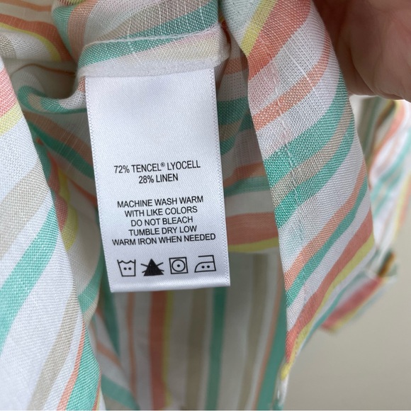 Foxcroft Orange Green White Stripe Button Down Blouse Shirt Top Women Size 6 - Picture 6 of 6